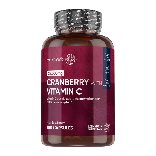 Cranberry met vitamine C - 25.000 mg 180 Capsules - Blaas ondersteuning met veenbes extract