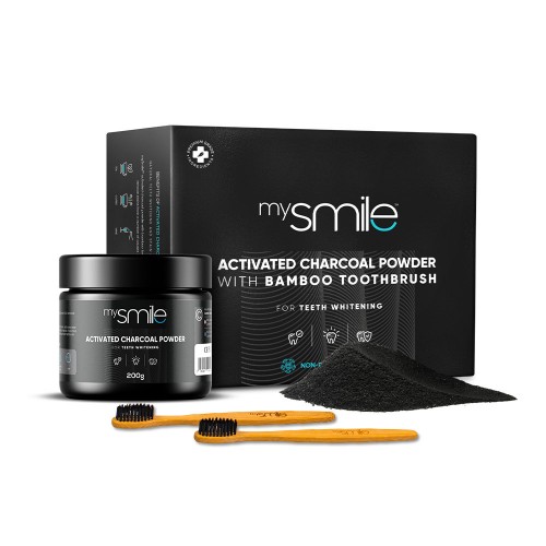 mysmile Activated Charcoal poeder Tandenbleekset 2x 100 gram - Tanden bleken met natuurlijke houtskool - bamboe Tandenborstel en Kokosolie pulling